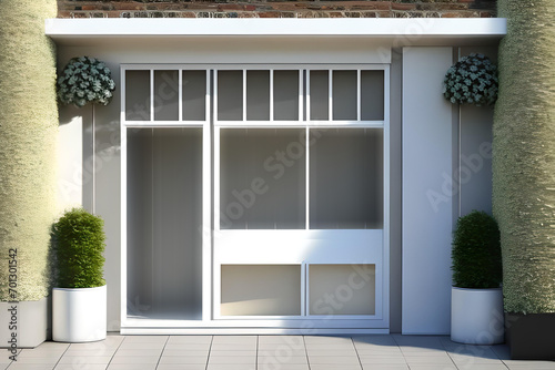 vintage boutique storefront template , white commercial facade layout photo