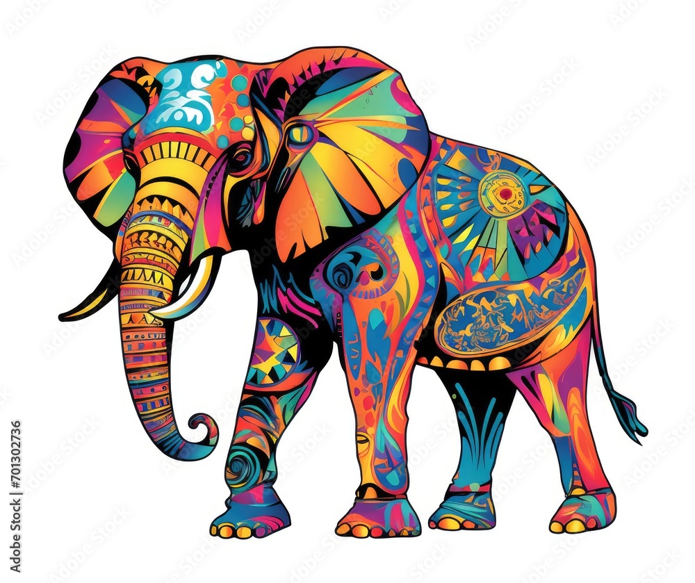 Fototapeta premium Elephant in bright colourful psychedelic pop art style on white background.