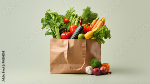 Supermarket Paper bag full of healthy  food Isolated Generative Ai