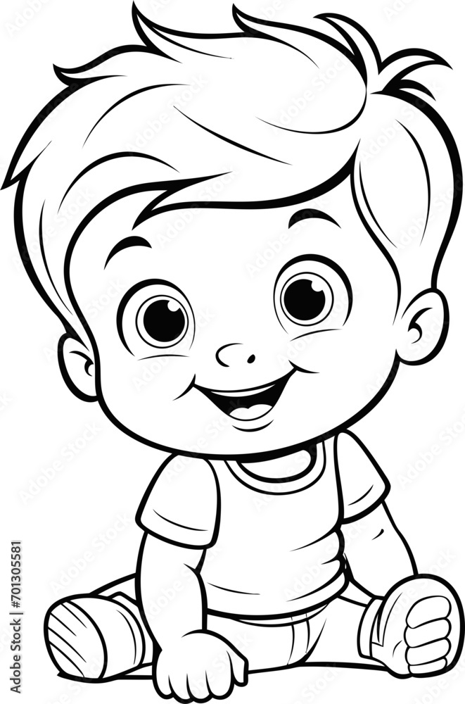 Baby boy emoji vector image, black and white coloring page