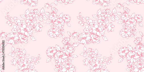 Vector hand drawn artistic abstract branches ditsy flowers intertwined in a seamless pattern. Monotone pastel shape floral print. Template for design, textile, fashion, fabric, wallpaper