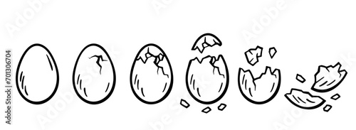 Eggs set. Chicken, quail, duck eggs. Different egg sizes collection. Bird, snake, turtle, dinosaur eggs. Vector design element for book illustration, poster, package design. Spotted, solid eggs photo