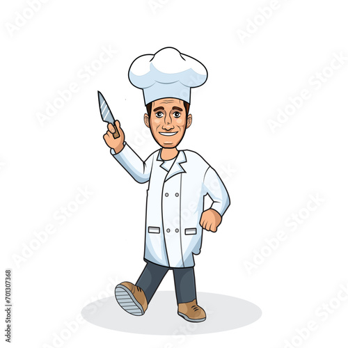 Happy chef holing a knife, chef with a knife