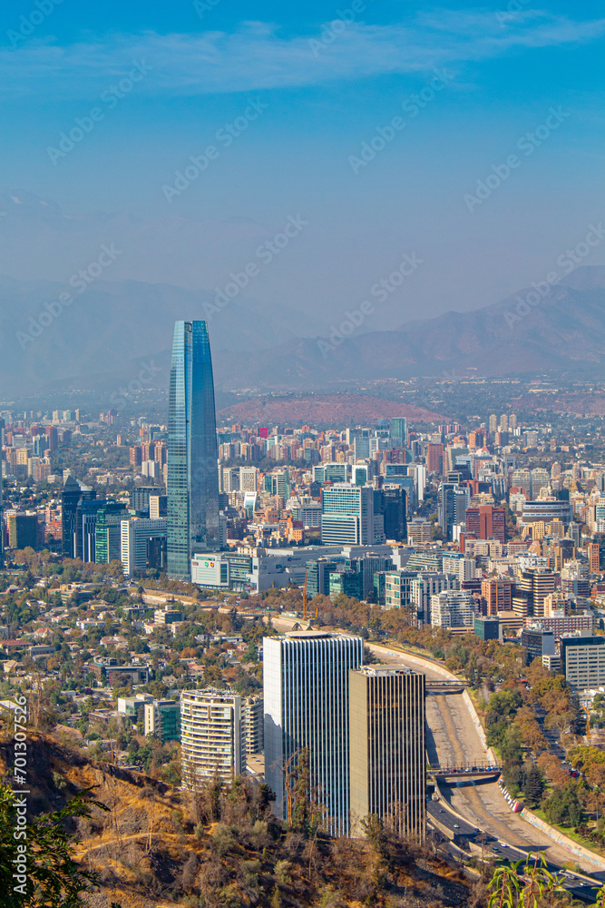 Obraz premium city aerial view Santiago Chile river Mapocho