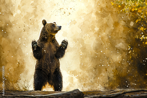 Portrait of a bear standing on its hind legs watercolor photo