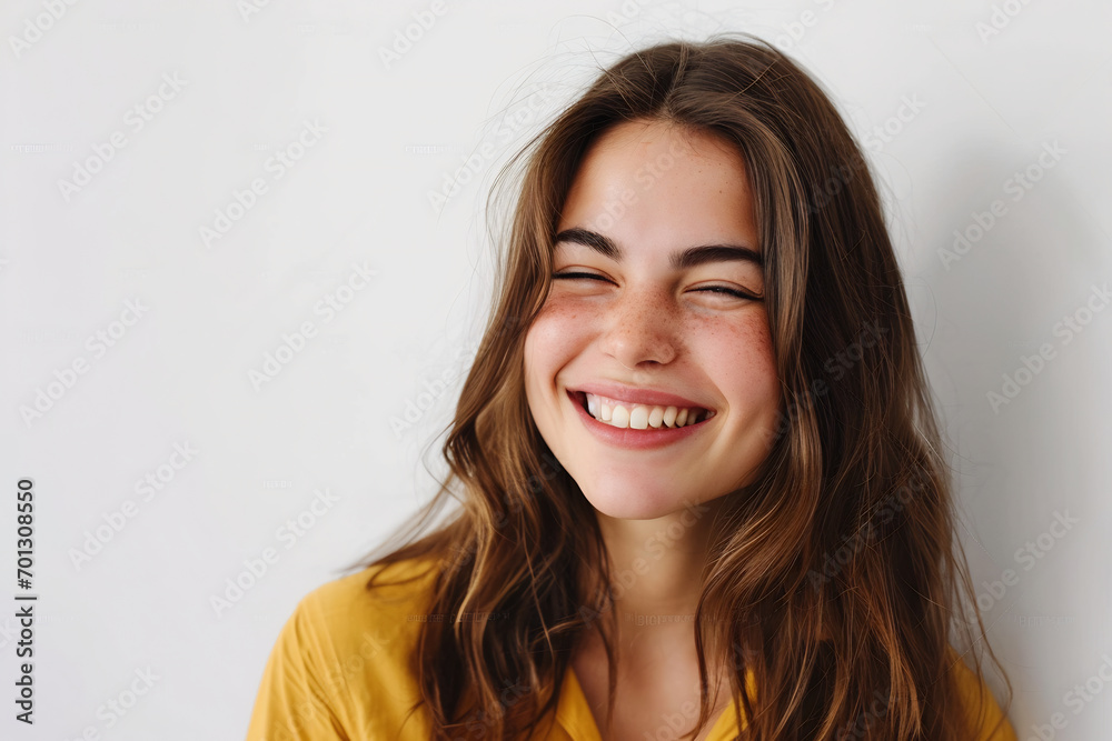 asian woman winking to camera smiling joyful standing white wall asian woman winking to camera smiling joyful standing white wall