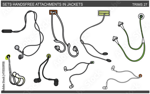SET OF HANDS FREE ATTACHMENTS IN JACKET HOODIE BOMBER AND COATS VECTOR ILLUSTRATION