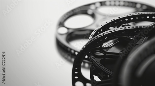 Multiple film reels with a focus on their intricate details. photo