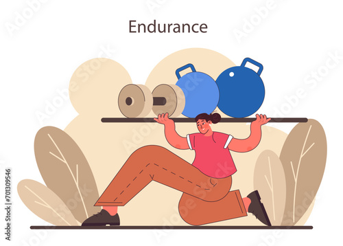 Patience. Calm person meditating and finding balance. Mental or emotional strength, psychological self-control. Strong determination to the objective. Flat vector illustration