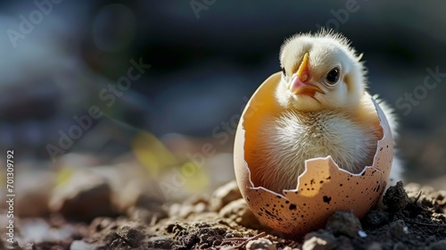 A small yellow chicken in an eggshell