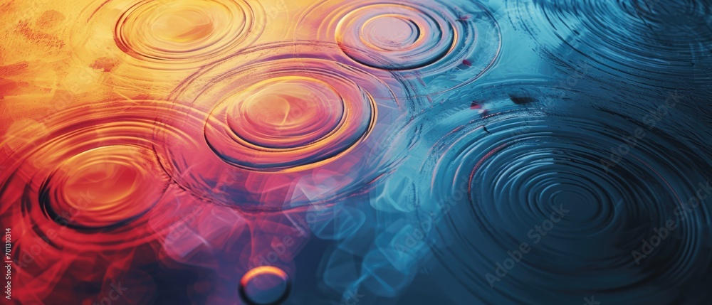 Soft, vibrant ripple effect circles in a dreamy bokeh effect with a rainbow of colours. - obrazy, fototapety, plakaty 