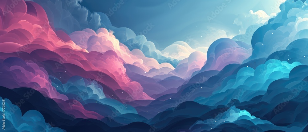 Dramatic watercolour cloudscape with cool blue and pink gradient. Dramatic watercolour cloudscape with cool blue and pink gradient.