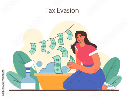 Tax evasion. Financial efficiency, budgeting and economy idea. Taxes deduction and refund. Flat vector illustration
