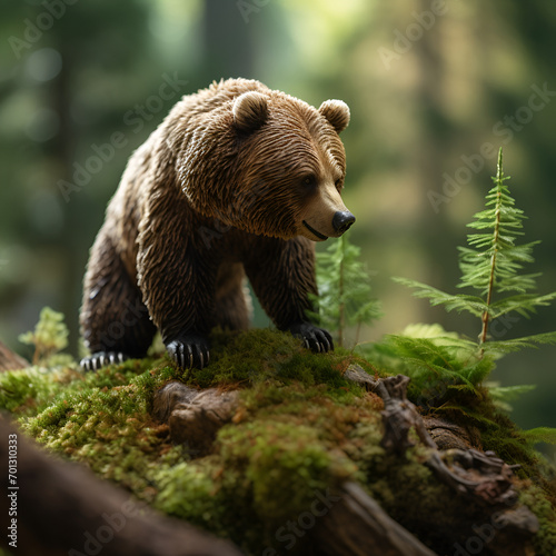 Concept photo of a miniature grizzly bear in the forest