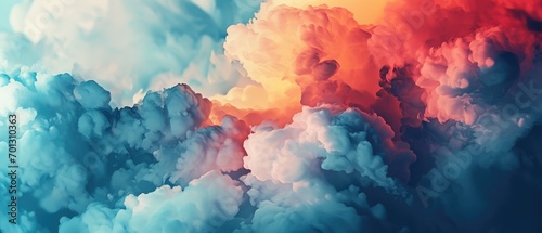 Dramatic watercolour cloudscape with warm orange tones and cool blue gradient. photo