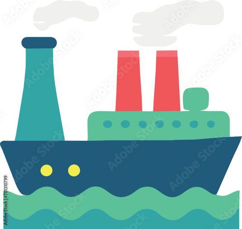 large red bulk ship a coal ship docking outside big power station docking, icon colored shapes