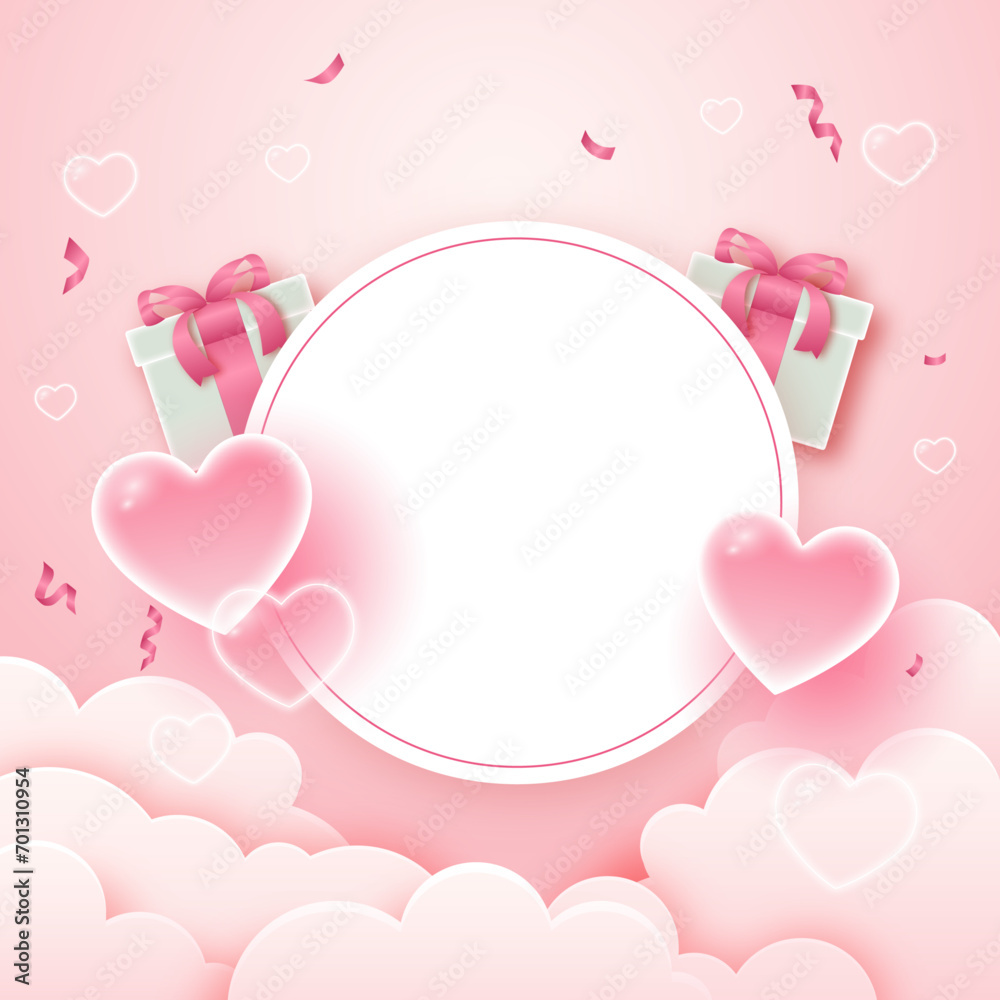Pink valentine's day background with hearts.  Valentine poster for sale. Decoration flyer, banner, card