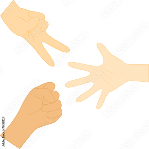 Rock Paper Scissors Hands Vector. Classic Game Illustration, Hand Gesture Symbols, Fun Decision-Making Tool, Interactive Play Icon, Simple Game Design, Scissors Rock Paper Graphic for Kids & Adults