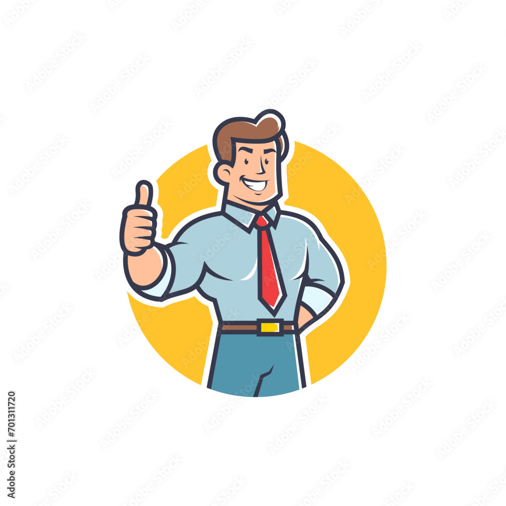 Retro businessman cartoon mascot illustration. Man in business suit giving a thumbs up pose. Vector illustration.