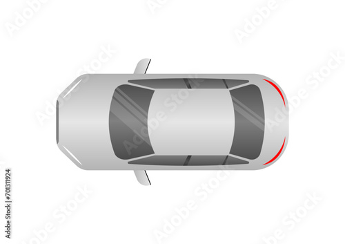 Car or Sedan Car in Aerial View. Vector Illustration Isolated on White Background. 