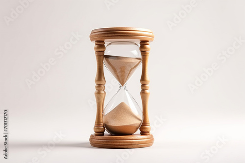 Classical wooden sand hourglass on white background. Time measurement concept
