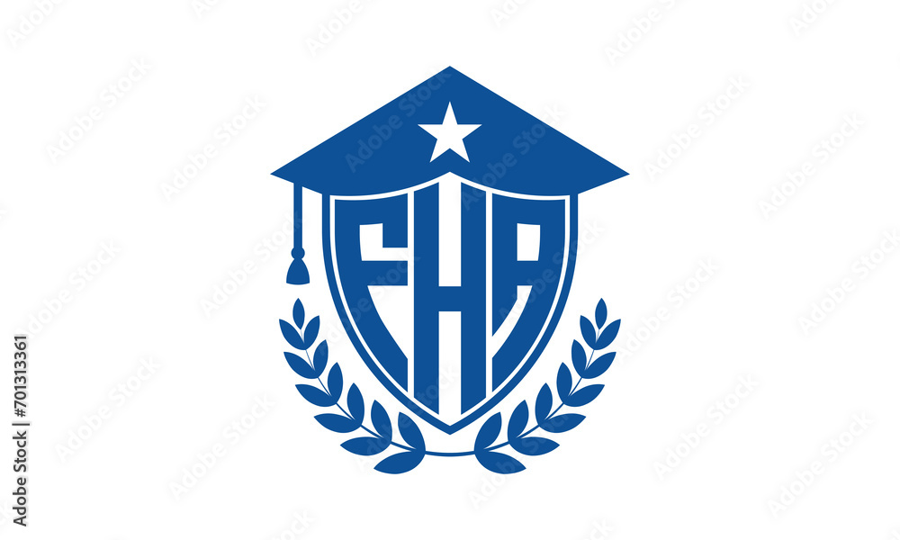 FHA three letter iconic academic logo design vector template. monogram, abstract, school, college, university, graduation cap symbol logo, shield, model, institute, educational, coaching canter, tech FHA three letter iconic academic logo design vector template. monogram, abstract, school, college, university, graduation cap symbol logo, shield, model, institute, educational, coaching canter, tech