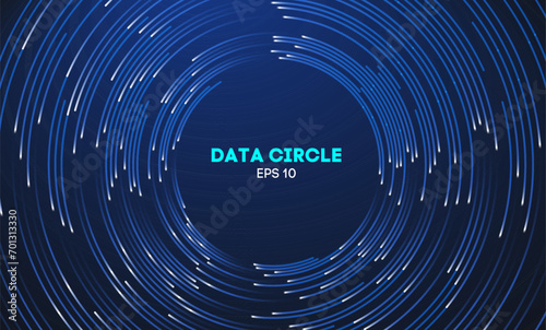 Circular data swirl on dark blue technology background. Hurricane vortex concentric lines