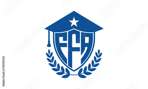 FFA three letter iconic academic logo design vector template. monogram, abstract, school, college, university, graduation cap symbol logo, shield, model, institute, educational, coaching canter, tech