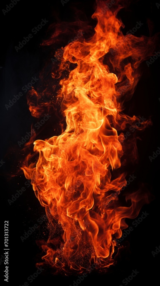 The fire is burning on a black background