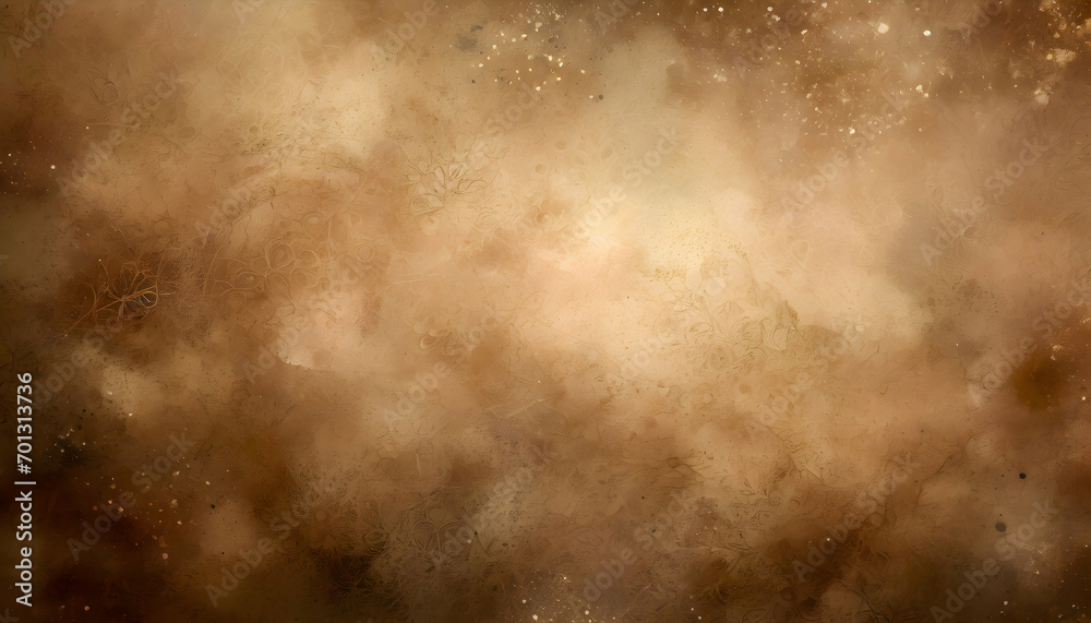 Light Brown Abstract Dirty Grunge Background with Dust Particles and Lighted Middle