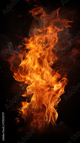 The fire is burning on a black background