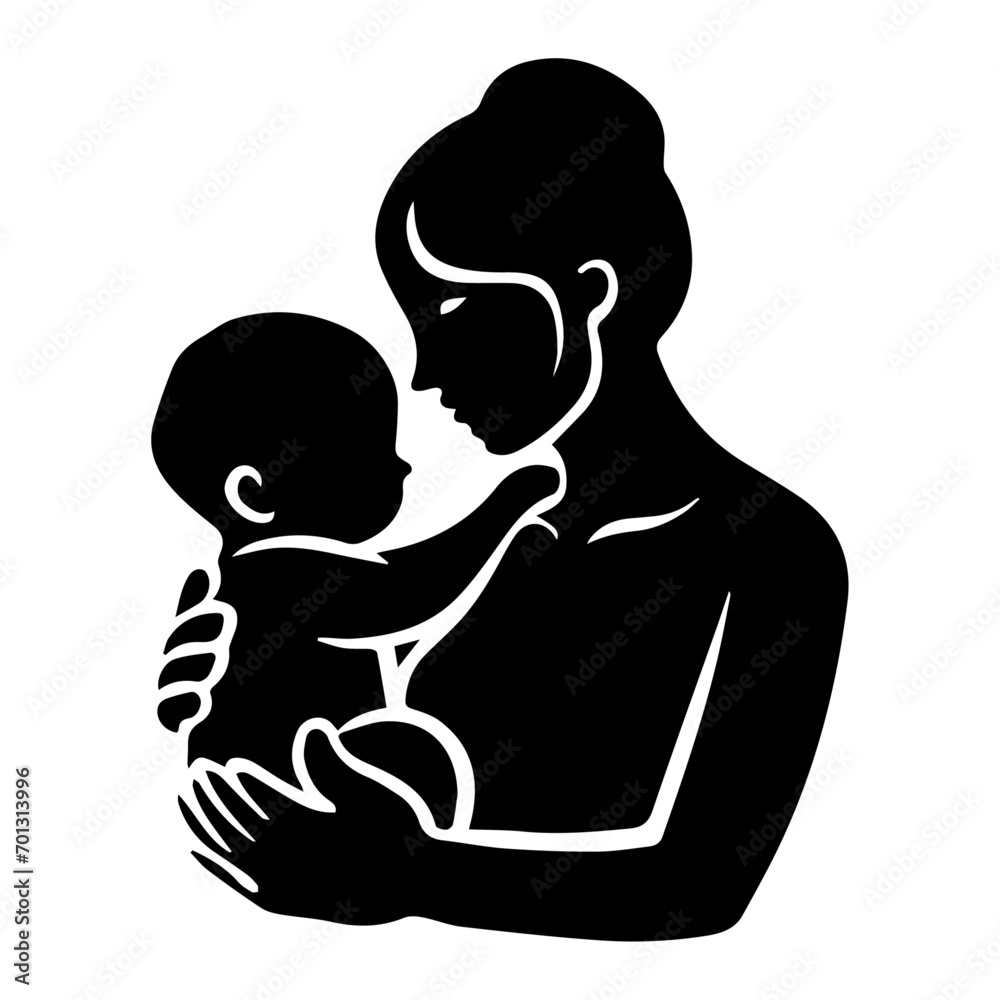 New born mother with baby logo vector silhouette black color