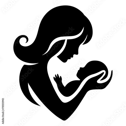 New born mother with baby logo vector silhouette black color