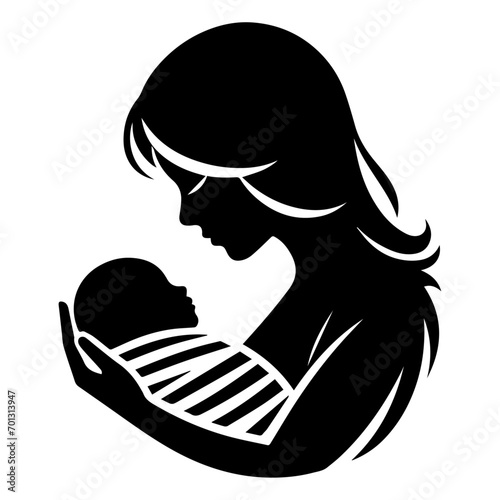 New born mother with baby logo vector silhouette black color