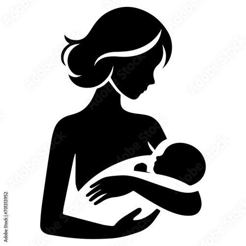 New born mother with baby logo vector silhouette black color