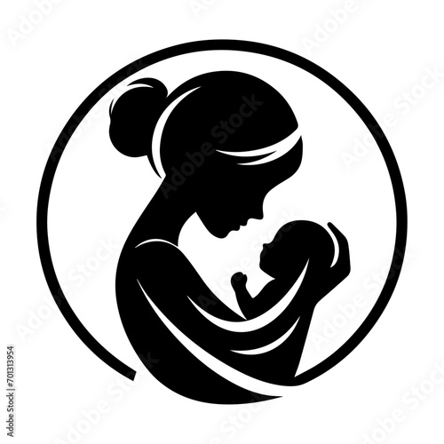 New born mother with baby logo vector silhouette black color