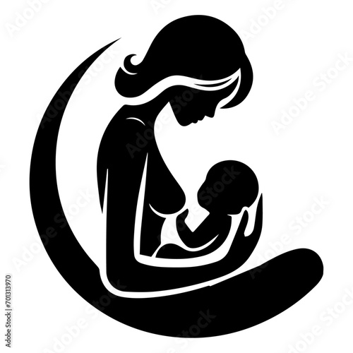 New born mother with baby logo vector silhouette black color