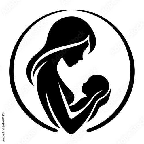 New born mother with baby logo vector silhouette black color
