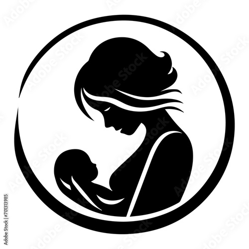 New born mother with baby logo vector silhouette black color