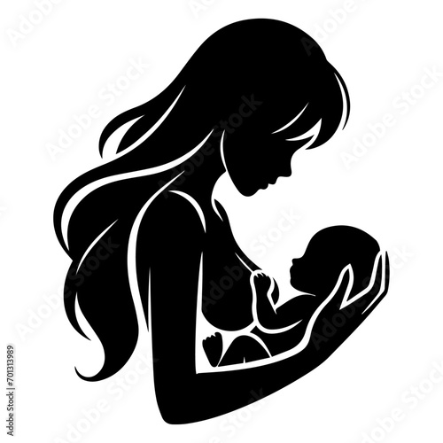 New born mother with baby logo vector silhouette black color