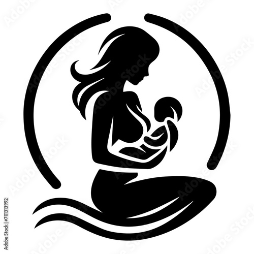 New born mother with baby logo vector silhouette black color