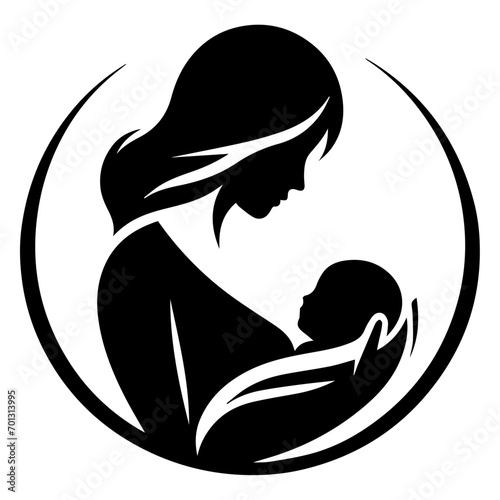 New born mother with baby logo vector silhouette black color