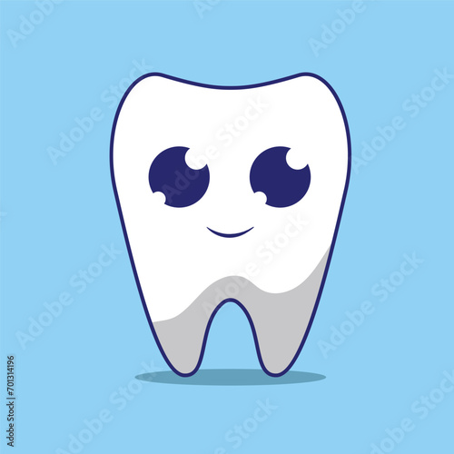 Happy White Healthy Tooth Smiling Vector Illustration. Cartoon Smiley Tooth suitable for Children Dental Clinic. Tooth Character for Kids. Cute Dentist Mascot