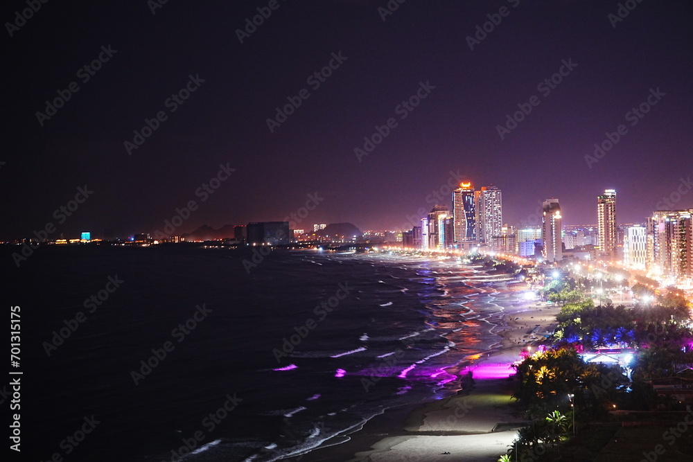 Aerial View, Night View of Man Thai Beach in Da Nang, Vietnam - ベトナム ダナン マン タイ ビーチ 夜景