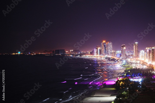Aerial View, Night View of Man Thai Beach in Da Nang, Vietnam - ベトナム ダナン マン タイ ビーチ 夜景