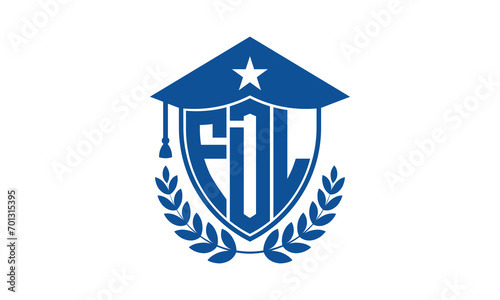 FDL three letter iconic academic logo design vector template. monogram, abstract, school, college, university, graduation cap symbol logo, shield, model, institute, educational, coaching canter, tech photo