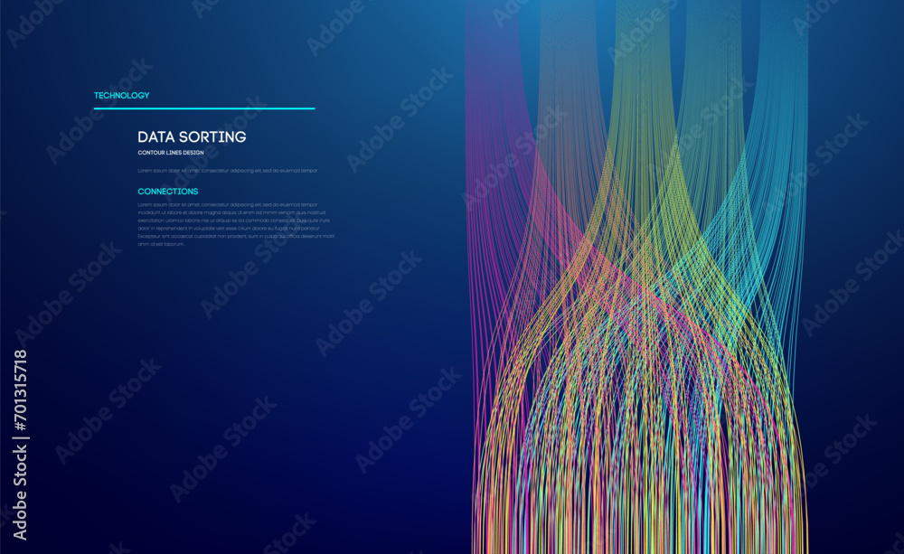 Data sorting colorful lines background. Data flow technology illustration - obrazy, fototapety, plakaty 