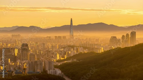 Sunrise in the mountains at seoul city in Korea.