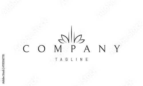 A vector logo with an abstract image of leaves and upward lines.