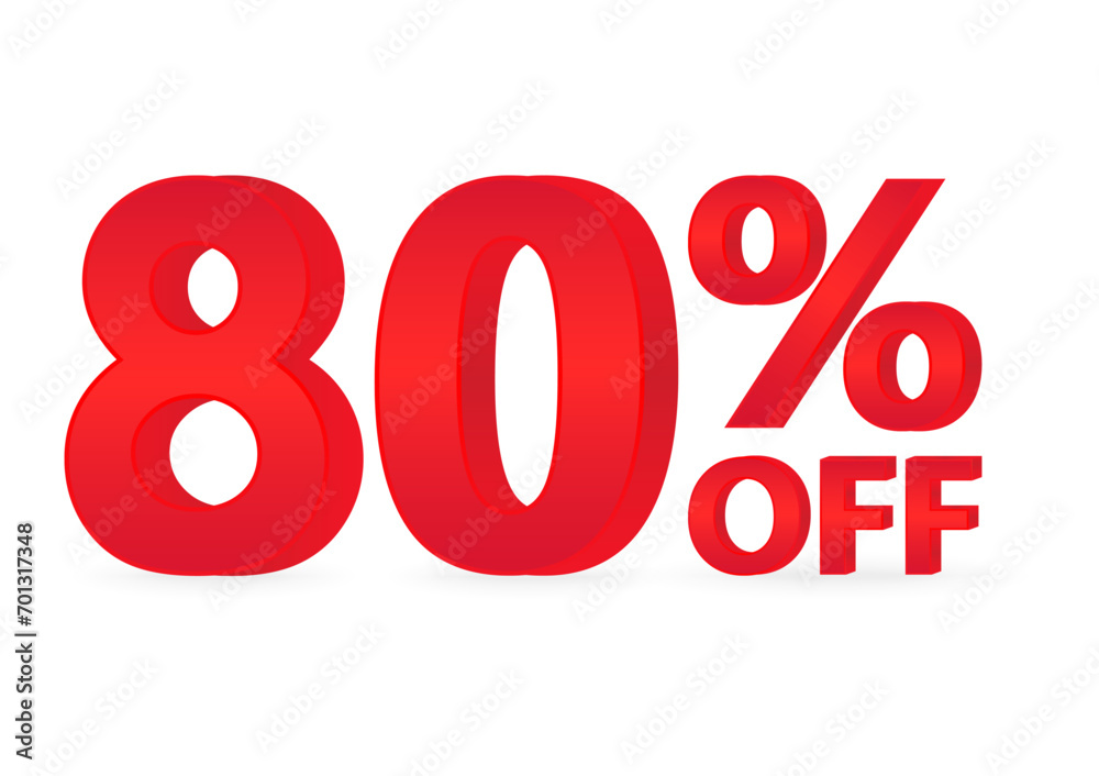 80% or 80 Percent Off Sale Discount. 80% for Banner, Poster or Advertising. Vector Illustration. 